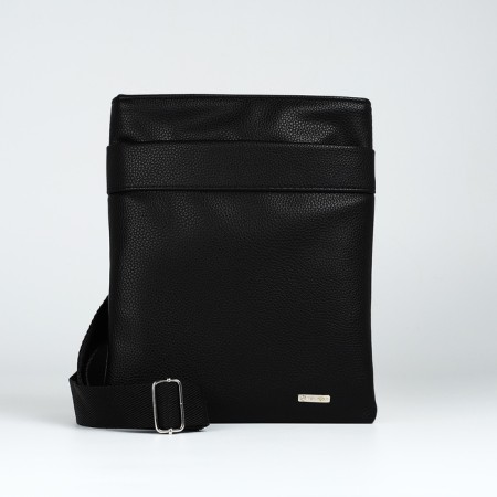 Male bag over the shoulder, Textura, artificial leather, black color-1