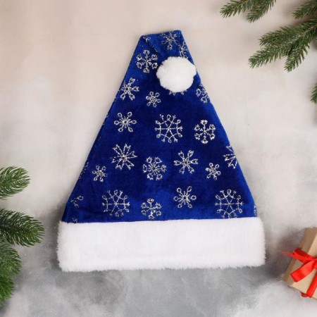 New Year's Snowfall cap with a fur kant, 29x40 cm, blue