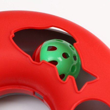 A toy for cats "Mysterious circle - fish", a mouse on a spring and a ball, 23x7 cm, red/gray-5