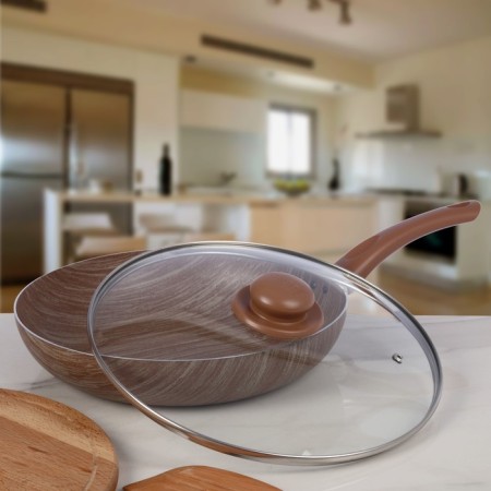 Deep pan Kantry, D = 28 cm, glass cover, plastic handle, anti -stick coating, brown color-1