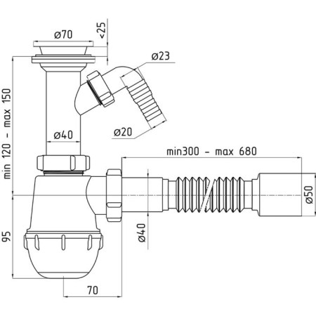 Siphon for sipi "Ani Plast" Grot a2010, 1 1/2 "x 40 mm, with a challenge, with a corrugated triber 40 x 50 mm-1