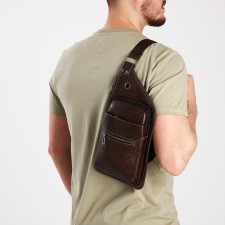 Male sling bag made of artificial leather, brown color
