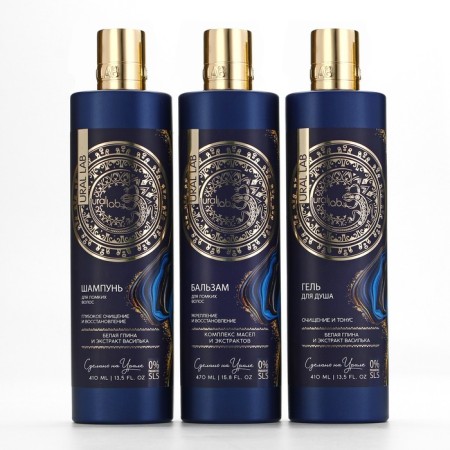 Hair shampoo with white clay and cornflower extract, deep cleansing and recovery, 410 ml, Ural Lab-8