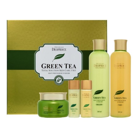 Cosmetic DEOPROCE Green Tea, 5 items: toner 260 ml and 30 ml, emulsion 260 ml and 30 ml, cream 100 ml