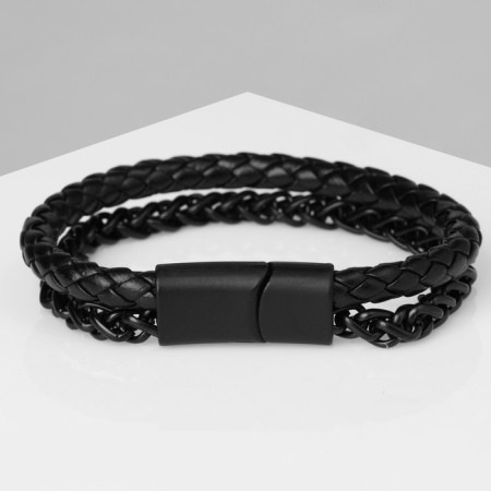 Bracelet Unisex "Power" two braids, black color with ferrous metal, 20.3 cm-1