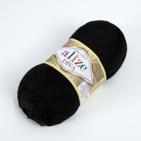 Yarn "Diva" 100% microfiber 350m/100g (60 black)-1