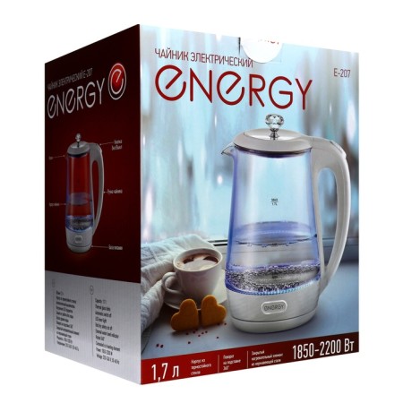 Electric kettle Energy E-207, glass, 1.7 l, 2200 watts, white-8