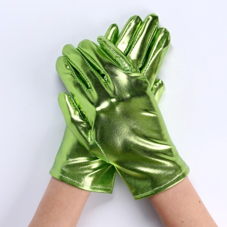 Carnival accessories- gloves, green metallic, artificial leather-1