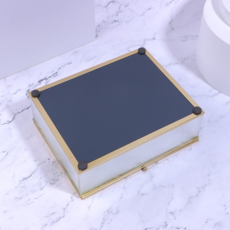 Organizer for storage "Ripples", with a lid, glass, with a mirror -bottom, 1 section, 20 × 16 × 6.5 cm, the color is transparent/copper-10