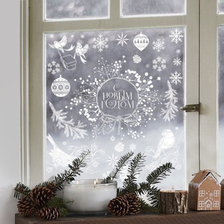 Vinyl stickers on the windows "Winter Wreath", reusable, 70 x 25 cm, New Year-1
