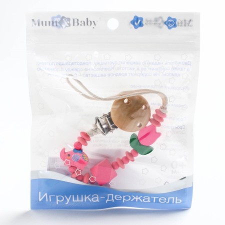 Holder for the nipple - dummy "elephant", wooden, pink color-3
