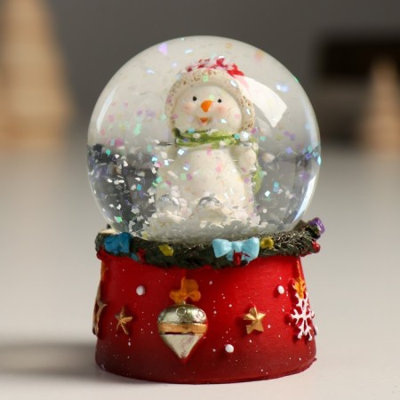 Souvenir Polystone Water Ball "Snowman in the Red Coll" 4.5x4.5x6.5 cm-5