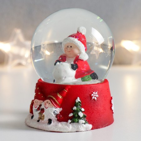 Souvenir Polystone Water Ball "Baby with Snow Comple" 7x6.7x8.8 cm-4