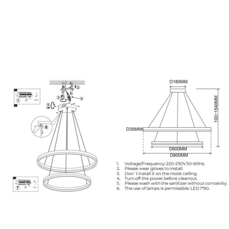 Suspended chandelier Armel LED 4000K 90W-7