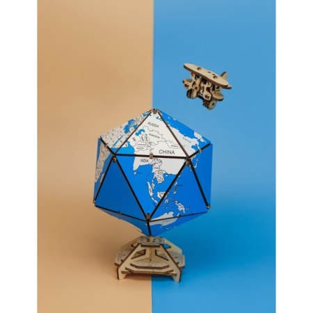 Designer Wooden 3D Ewa Globe Icosahedron with a secret (box, safe) blue-8