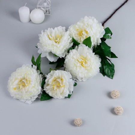 Artificial flowers "Kustovo peony" 5 buds, 15x110 cm, white
