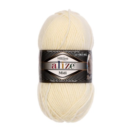 Yarn "Superlana Midi" 25% wool, 75% acrylic 170m/100g (62 milk)