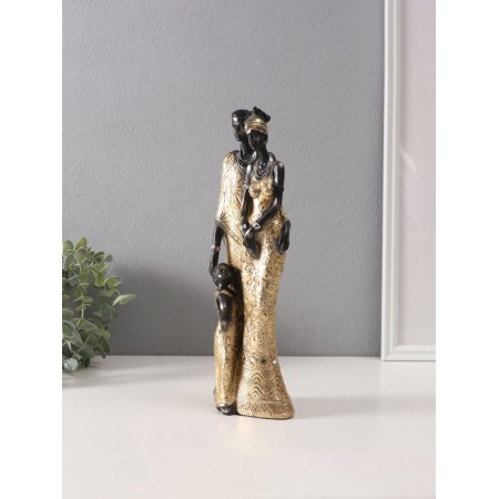Souvenir Polystone "African Family" outfit with gold patterns 30.5x7.4x10.2 cm-3