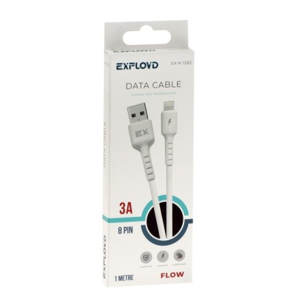 EXPLOYD EX-K-1262, Lightning-USB, 3 A, 1 m, charging/data transfer, silicone, white-3