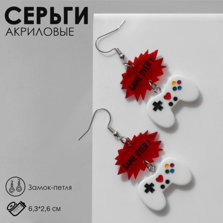 Acryl Earrings "Joystics" Game Over, colored in silver
