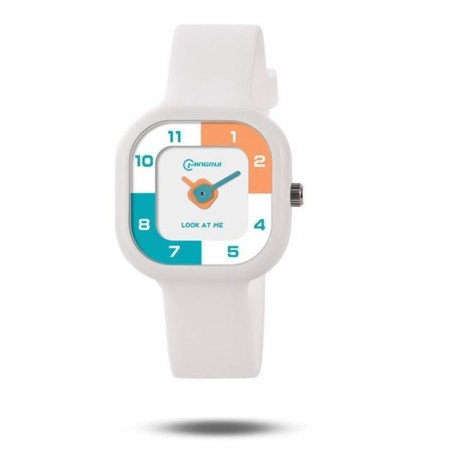 Watch of nursery, d-3.7 cm, silicone strap, 3 atm, white