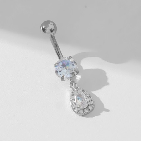 Piercing in the navel "drop", rod l = 1 cm, white color in silver