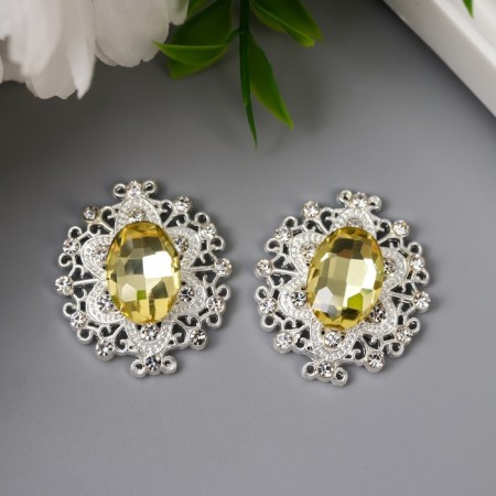 Decor for creativity Metal "Medallion Patal" yellow crystal set 2 pcs 2.6x2.4 cm