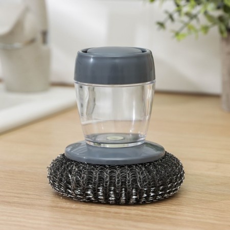 Wash brush with dispenser for detergent, metal sponge
