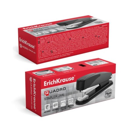 Степлер ErichKrause Quadro Half-strip, № 24/6, до 30 листов, антистеплер, чёрный-2