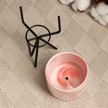 Kashpo "cylinder" pink, on a black stand, 13x8cm-2