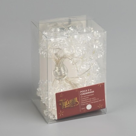 Garland “thread” 2 m dews with nozzles “snowflake”, ip20, silver thread, 20 LED, white glow, 2 modes, AAX2-4