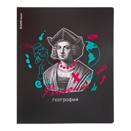 Subject notebook, 48 sheets, cage, geography Erichkrause "Persons", plastic cover silk-screen covers, Blok OFSET 100%, information block