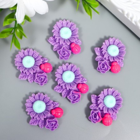 Decor for creativity plastic "Chamomile, rose and God's cow" purple 3.1x3.6 cm-1