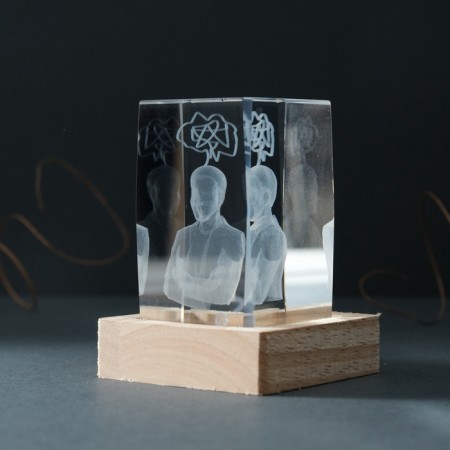 Souvenir glass backlight "rectangle. Thoughtrs" stand wood, USB 7x7x10-6