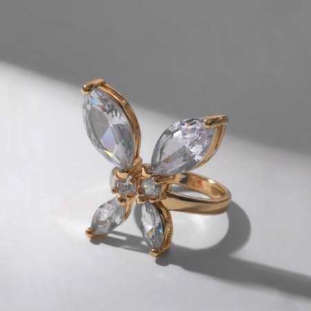The ring "Butterfly" is elegant, the color is white in gold, dimensionless-3