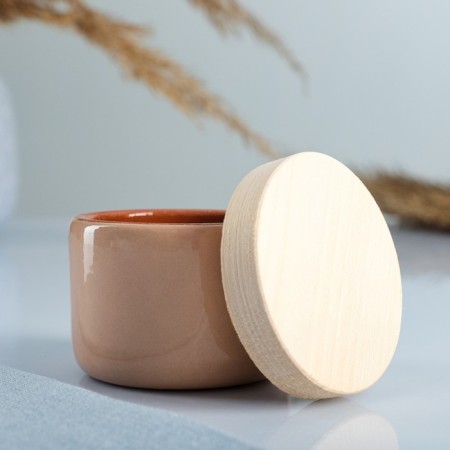 A capacity for spices with a Vyatskaya wooden cover 0.1l, 6.5x6cm, beige-1