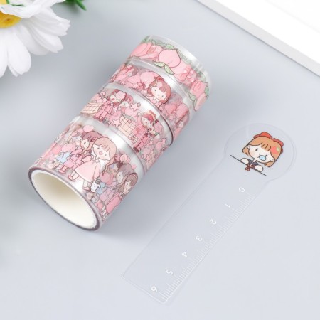 Adhesive tape plastic "Girls" set 4 pcs + bookmark width. 1.5/2/3 cm dl. 2 m 4xx4x10 cm-1