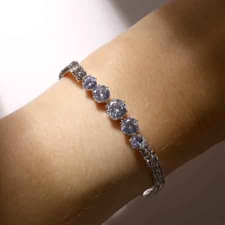 Bracelet with rhinestones "Zircon" Izk, arc, white color in silver, 15cm-1