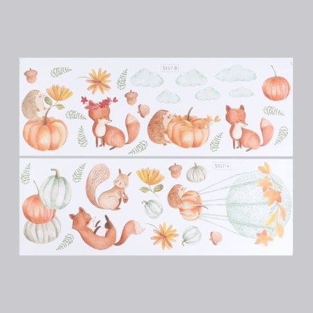 Sticker Plastic Interior color "animals in the autumn season" set 2 sheets 30x84 cm-1