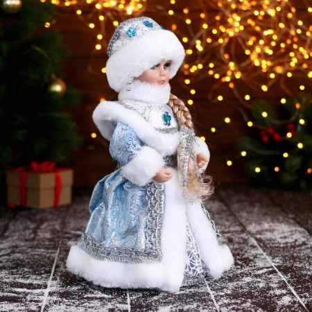 Snow Maiden "In a blue fur coat with flowers" moves, 15x30 cm-3