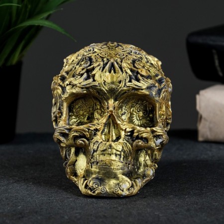 Figure "Skull colored" aged gold 10x12x8cm-3