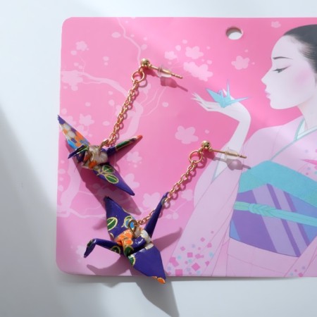 Earrings with pearls "Japan" dark origami, colored in gold-1