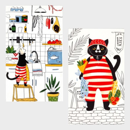 A set of kitchen towels of the “cat in the kitchen” 35x60cm-2pcs, 100% HL-1