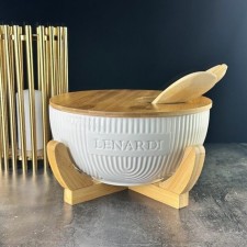 Lenardi bamboo salad bowl, on a stand, with a lid and kitchen accessories, d = 24.5 cm, 5 items