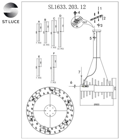 Suspended chandelier ST LUCE. SL1633.203.12. Olvera. 12x40 watts, E14, 60x60x37 cm, matte gold color-6