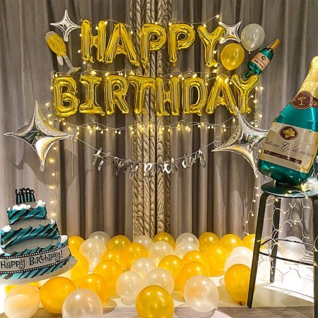Foil ball 16 "Happy Birthday", capital letters, gold color-3