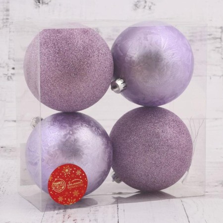 Christmas tree toys, New Year's balls, plastic, di-10 cm set, 4 pcs "Fog Bright" Lilac-1