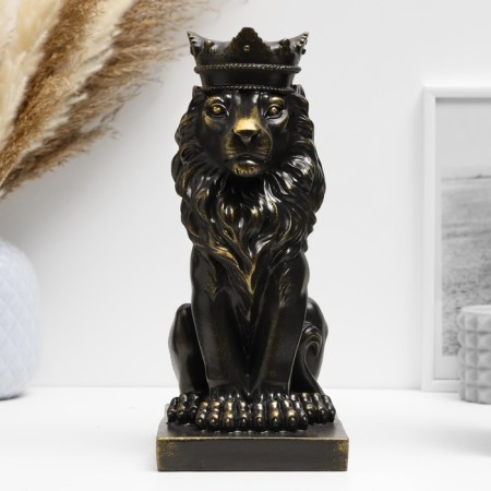 The piggy bank "Leo with the crown" black with gilding, 23cm-3