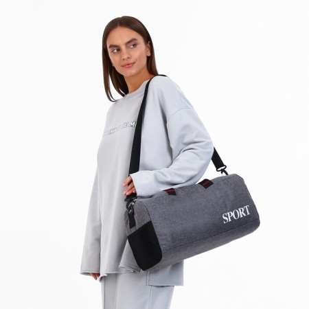 Sports bag with lightning, long belt, gray color-3