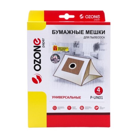 Universal paper bags P-UN01 Ozone for a vacuum cleaner, flange 100x130, 4 pcs +-1